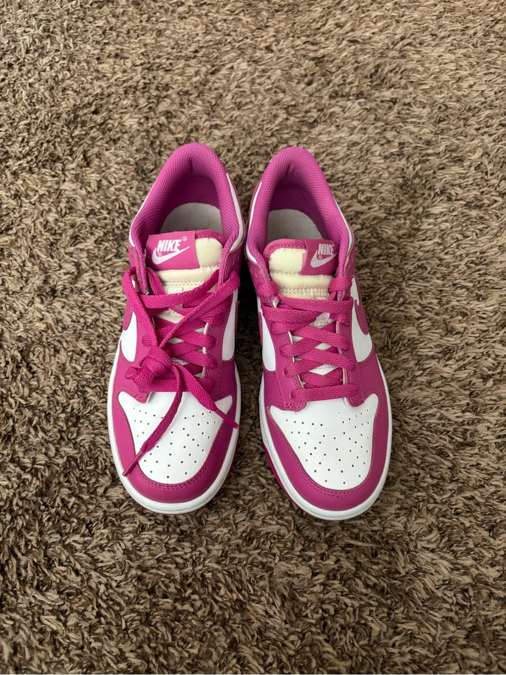 Nike Dunks Kids White and Hot Pink Low-Top Sneakers